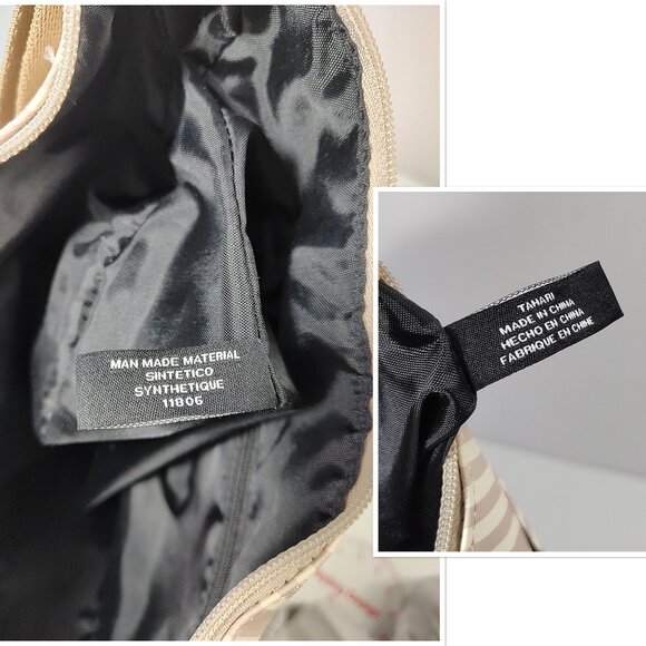 NWT Tahari Logo Hobo Handbag Striped Purse Satchel Vegan Recycled Beige $139 12" - Picture 11 of 13